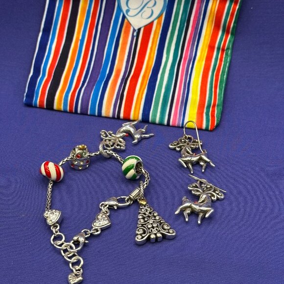 Brighton Christmas Theme Silver Plated Charm Bracelet & Earrings - Picture 7 of 16